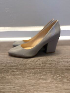 Nine West Gray Patent Block Heel Pumps